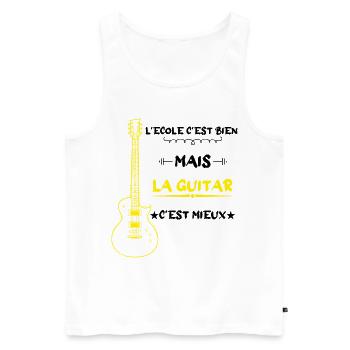 l'école c'est bien mais la guitar c'est mieux - Débardeur bio Premium Homme - blanc - Devant - AI Model Male 178 light (178cm)
