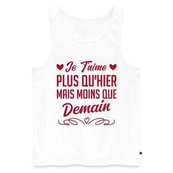 Je t’aime plus qu’hier mais moins que demain - Débardeur bio Premium Homme - blanc - Devant - AI Model Male 178 light (178cm)
