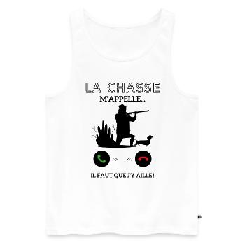 La Chasse m'appelle faut que j'y aille ! - Débardeur bio Premium Homme - blanc - Devant - Michal (187cm)
