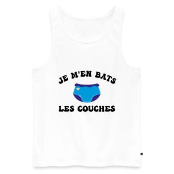 Je m'en bats les couches - Débardeur bio Premium Homme - blanc - Devant - AI Model Male 178 light (178cm)