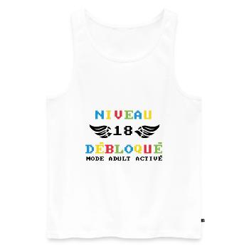 Niveau 18 Débloqué mode adult activé - Débardeur bio Premium Homme - blanc - Devant - Michal (187cm)