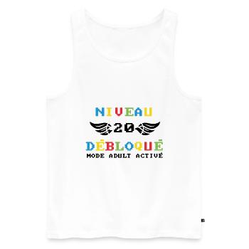 Niveau 20 Débloqué mode adult activé - Débardeur bio Premium Homme - blanc - Devant - Michal (187cm)