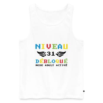 Niveau 31 Débloqué mode adult activé - Débardeur bio Premium Homme - blanc - Devant - Michal (187cm)