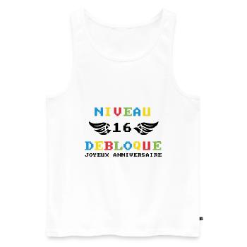 Niveau 16 Débloqué joyeux anniversaire - Débardeur bio Premium Homme - blanc - Devant - Michal (187cm)