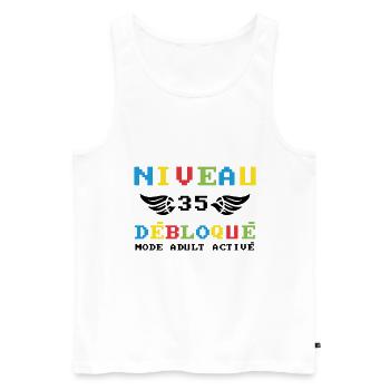 Niveau 35 débloqué mode adult activé - Débardeur bio Premium Homme - blanc - Devant - Michal (187cm)
