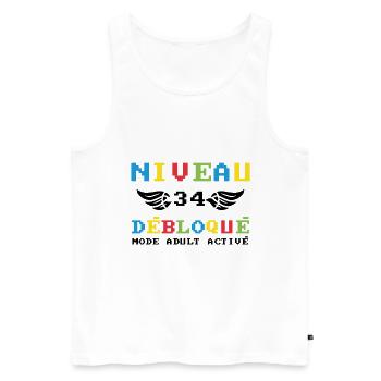 Niveau 34 Débloqué mode adult activé - Débardeur bio Premium Homme - blanc - Devant - Michal (187cm)