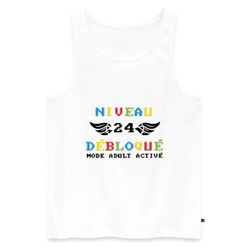 Niveau 24 Débloqué mode adult débloqué - Débardeur bio Premium Homme - blanc - Devant - Michal (187cm)