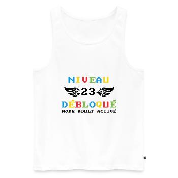 Niveau 23 Débloqué mode adult activé - Débardeur bio Premium Homme - blanc - Devant - Michal (187cm)