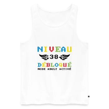 Niveau 38 Débloqué. mode adult activé - Débardeur bio Premium Homme - blanc - Devant - Michal (187cm)