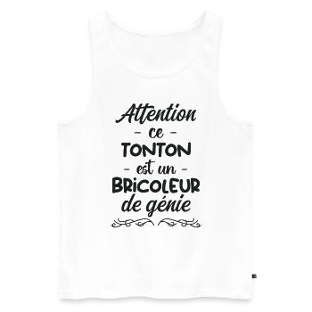 attention ce tonton est un bricoleur de génie - Débardeur bio Premium Homme - blanc - Devant - Michal (187cm)