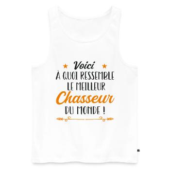Voici à quoi ressemble le chasseur du monde - Débardeur bio Premium Homme - blanc - Devant - Michal (187cm)
