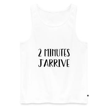 2 minutes j'arrive - Débardeur bio Premium Homme - blanc - Devant - AI Model Male 178 light (178cm)