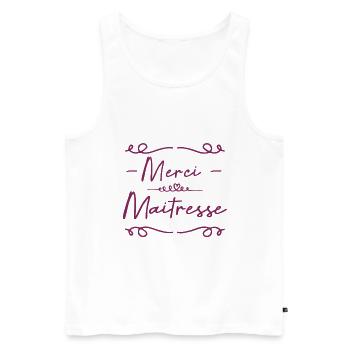 Merci maîtresse - Débardeur bio Premium Homme - blanc - Devant - AI Model Male 178 light (178cm)