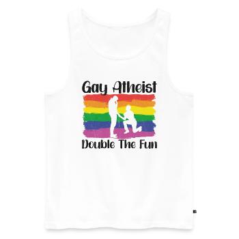 Gay LGBTQ Atheist Atheism Anti Religion Securalism - Männer Premium Bio Tank Top - Weiß - Vorne - AI Model Male 178 light (178cm)