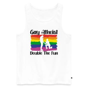 Gay LGBTQ Atheist Atheism Anti Religion Securalism - Männer Premium Bio Tank Top - Weiß - Vorne - AI Model Male 178 light (178cm)