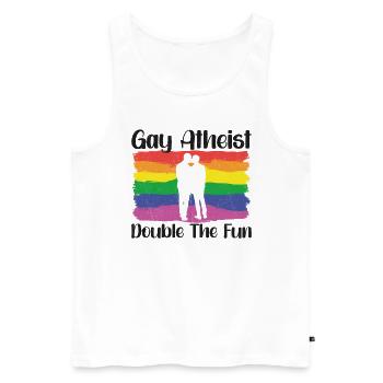 Gay LGBTQ Atheist Atheism Anti Religion Securalism - Männer Premium Bio Tank Top - Weiß - Vorne - AI Model Male 178 light (178cm)