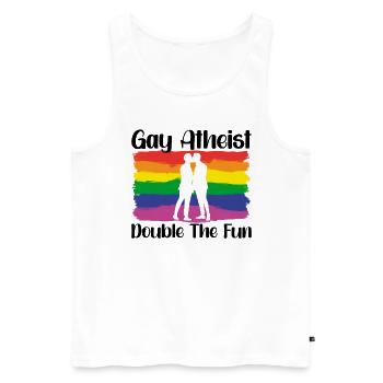 Gay LGBTQ Atheist Atheism Anti Religion Securalism - Männer Premium Bio Tank Top - Weiß - Vorne - AI Model Male 178 light (178cm)