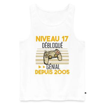 niveau 17 débloqué génial depuis 2005 - Débardeur bio Premium Homme - blanc - Devant - Michal (187cm)