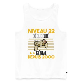 niveau 22 débloqué génial depuis 2000 - Débardeur bio Premium Homme - blanc - Devant - AI Model Male 178 light (178cm)