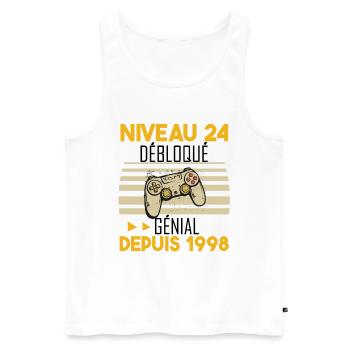 niveau 24 débloqué génial depuis 1998 - Débardeur bio Premium Homme - blanc - Devant - Michal (187cm)
