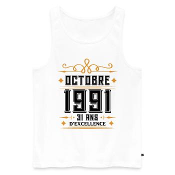 Octobre 1991 31 Ans d'excellence Anniversaire - Débardeur bio Premium Homme - blanc - Devant - AI Model Male 178 light (178cm)