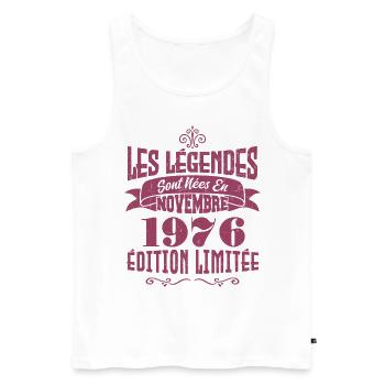 Les légendes sont nées en novembre 1976 - Débardeur bio Premium Homme - blanc - Devant - AI Model Male 178 light (178cm)
