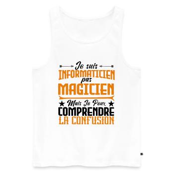 Je suis informaticien pas magicien. - Débardeur bio Premium Homme - blanc - Devant - Michal (187cm)