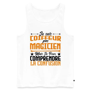 Je suis Coiffeur pas Magicien. - Débardeur bio Premium Homme - blanc - Devant - AI Model Male 178 light (178cm)