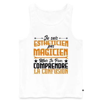 Je suis Esthéticienne, pas Magicienne - Débardeur bio Premium Homme - blanc - Devant - AI Model Male 178 light (178cm)