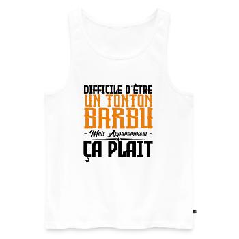 Tonton barbu, citations barbe, Idée cadeau oncle - Débardeur bio Premium Homme - blanc - Devant - Michal (187cm)