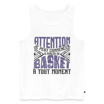 Avertissement, Basket à tout moment. - Débardeur bio Premium Homme - blanc - Devant - Michal (187cm)
