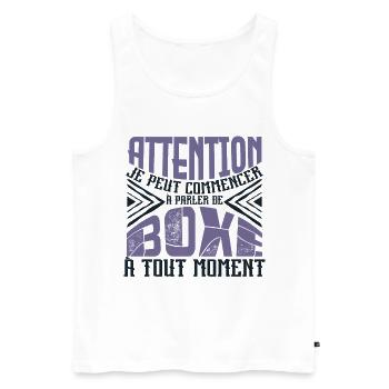 Avertissement, Boxe à tout moment. - Débardeur bio Premium Homme - blanc - Devant - AI Model Male 178 light (178cm)