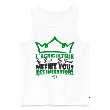 Agriculteur le seul le vrai méfiez vous. - Débardeur bio Premium Homme - blanc - Devant - Michal (187cm)