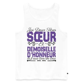 J'ai deux titres Sœur et demoiselle d'honneur . - Débardeur bio Premium Homme - blanc - Devant - AI Model Male 178 light (178cm)