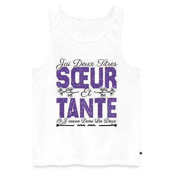 J'ai deux titres Sœur et tante. Cadeau soeur. - Débardeur bio Premium Homme - blanc - Devant - AI Model Male 178 light (178cm)