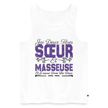 J'ai deux titres Sœur et Masseuse. Cadeau soeur. - Débardeur bio Premium Homme - blanc - Devant - AI Model Male 178 light (178cm)