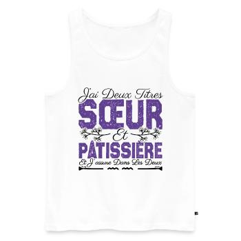 J'ai deux titres Sœur et Pâtissière. Cadeau soeur. - Débardeur bio Premium Homme - blanc - Devant - AI Model Male 178 light (178cm)
