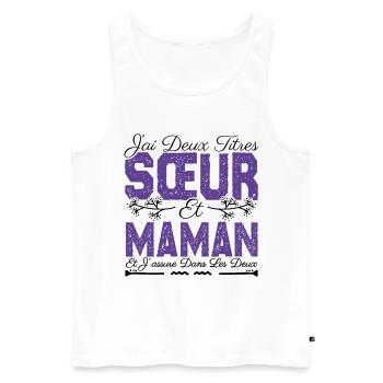 J'ai deux titres Sœur et maman. Cadeau soeur . - Débardeur bio Premium Homme - blanc - Devant - AI Model Male 178 light (178cm)