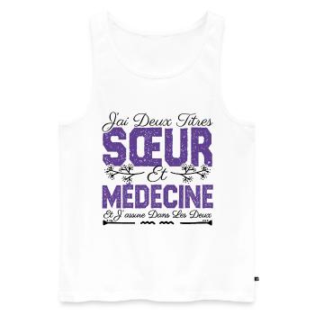 J'ai deux titres Sœur et Médecine. Cadeau soeur. - Débardeur bio Premium Homme - blanc - Devant - AI Model Male 178 light (178cm)