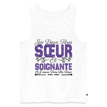 J'ai deux titres Sœur et Soignante. Cadeau soeur . - Débardeur bio Premium Homme - blanc - Devant - AI Model Male 178 light (178cm)