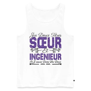 J'ai deux titres Sœur et Ingénieur. Cadeau soeur. - Débardeur bio Premium Homme - blanc - Devant - AI Model Male 178 light (178cm)