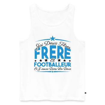 J'ai deux titres frère et Footballeur Cadeau frère - Débardeur bio Premium Homme - blanc - Devant - AI Model Male 178 light (178cm)