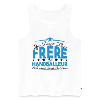 J'ai deux titres frère et Handballeur Cadeau frère - Débardeur bio Premium Homme - blanc - Devant - Michal (187cm)