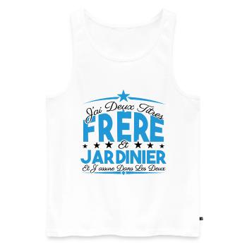 J'ai deux titres frère et Jardinier. Cadeau frère. - Débardeur bio Premium Homme - blanc - Devant - Michal (187cm)