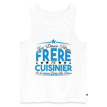 J'ai deux titres frère et Cuisinier. Cadeau frère. - Débardeur bio Premium Homme - blanc - Devant - AI Model Male 178 light (178cm)