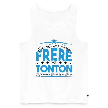 J'ai deux titres frère et Tonton. Cadeau frère. - Débardeur bio Premium Homme - blanc - Devant - Michal (187cm)