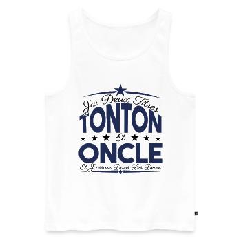 J'ai deux titres tonton et Oncle. Cadeau tonton. - Débardeur bio Premium Homme - blanc - Devant - Michal (187cm)
