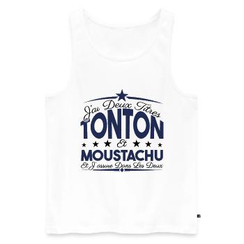 J'ai deux titres tonton et moustachu. Cadeau. - Débardeur bio Premium Homme - blanc - Devant - Michal (187cm)