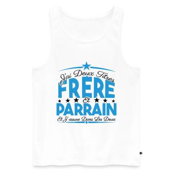 J'ai deux titres frère et Parrain. Cadeau frère. - Débardeur bio Premium Homme - blanc - Devant - Michal (187cm)