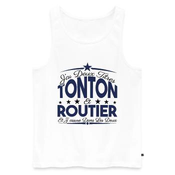 J'ai deux titres tonton et Routier. Cadeau Tonton. - Débardeur bio Premium Homme - blanc - Devant - Michal (187cm)